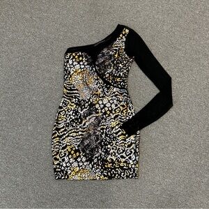 Symphony One Shoulder Black and Gold Dress small